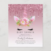 BUDGET Glitter Eenhoorn Meisje Baby Shower Uitnodi (Voorkant)