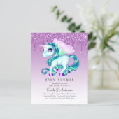 BUDGET Glitter Eenhoorn Meisje Baby Shower Uitnodi (Staand voorkant)