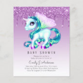 BUDGET Glitter Eenhoorn Meisje Baby Shower Uitnodi (Voorkant)