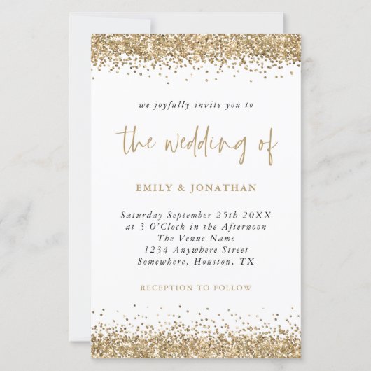 Budget Glitter Gold Confetti Wedding Invitation (Voorkant)