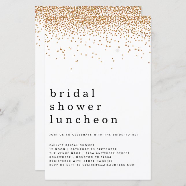 Budget Glitter Gold Vrijgezellenfeest Luncheon Inv (Voorkant / Achterkant)