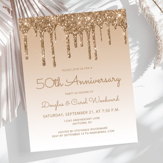 Budget Glitter Goud 50ste Verjaardag Uitnodiging