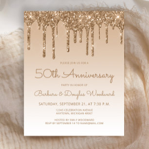 Budget Glitter Goud 50ste Verjaardagsuitnodiging