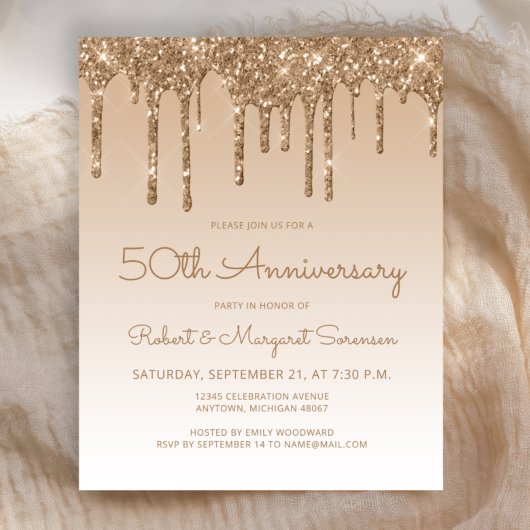 Budget Glitter Goud 50ste Verjaardagsuitnodiging