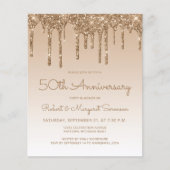 Budget Glitter Goud 50ste Verjaardagsuitnodiging (Voorkant)