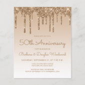 Budget Glitter Goud 50ste Verjaardagsuitnodiging (Voorkant)
