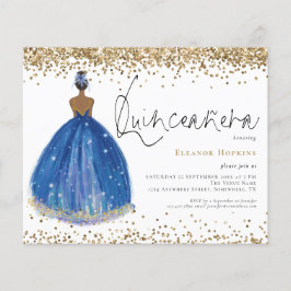 Budget Glitter Navy Dress Girl Quinceanera Invite