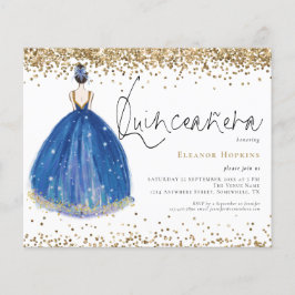 Budget Glitter Navy Gown Quinceanera Uitnodiging