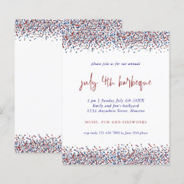 Budget Glitter Red Blue 4th Juli Uitnodiging