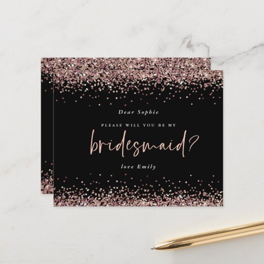 Budget Glitter Roos Gold Bridesmaid Verzoek (Voorkant / Achterkant in situ)