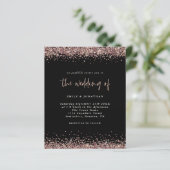 Budget Glitter Roos Gold Wedding Black Uitnodiging (Staand voorkant)
