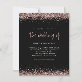 Budget Glitter Roos Gold Wedding Black Uitnodiging