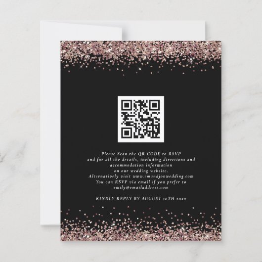 Budget Glitter Roos Gold Wedding QR Code Uitnodige (Achterkant)