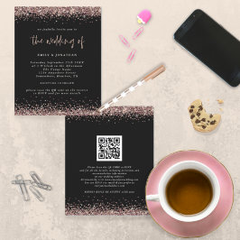 Budget Glitter Roos Gold Wedding QR Code Uitnodige