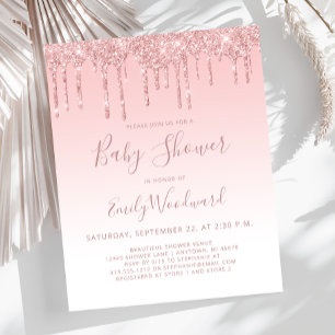 Budget Glitter Roze Meisje Baby Shower Uitnodiging