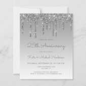 Budget Glitter Silver 25th Anniversary Invitation (Voorkant)