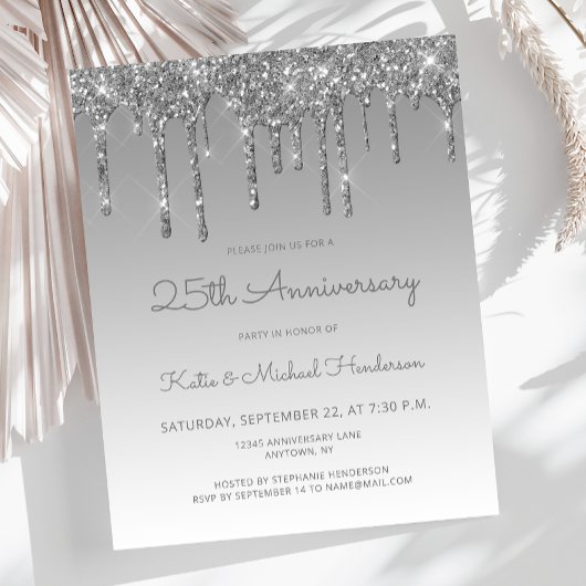 Budget Glitter Silver 25th Anniversary Invitation