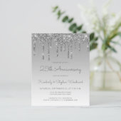 Budget Glitter Silver 25th Jubileum Uitnodiging (Staand voorkant)