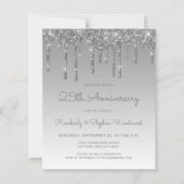 Budget Glitter Silver 25th Jubileum Uitnodiging (Voorkant)
