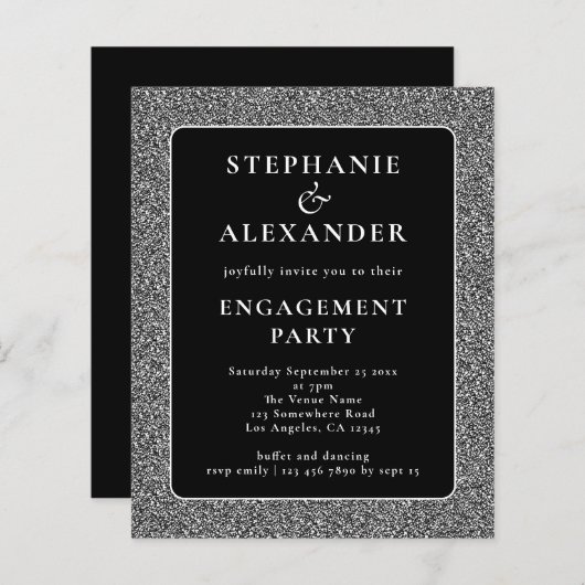 Budget Glitter Silver Black Engagement Party - Uit (Voorkant / Achterkant)
