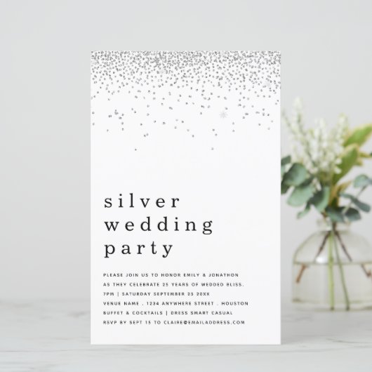 Budget Glitter Silver Wedding Party nodigt uit (Staand voorkant)