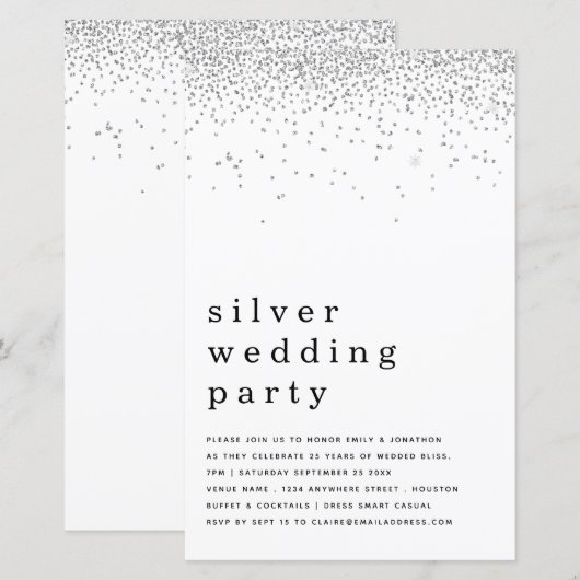 Budget Glitter Silver Wedding Party nodigt uit (Voorkant / Achterkant)