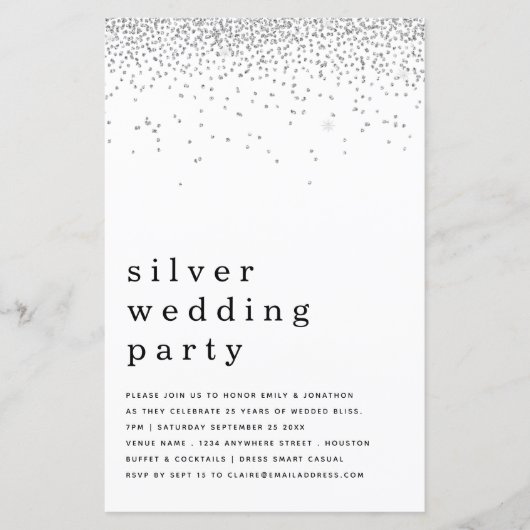 Budget Glitter Silver Wedding Party nodigt uit (Voorkant)
