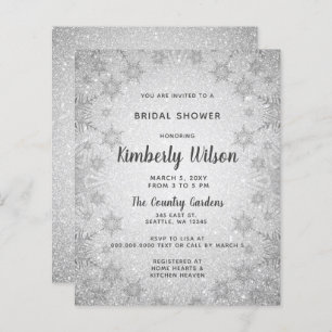 Budget Glitter Snowflakes Bridal Shower Uitnodigin