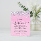 Budget Glitter Sweet 16 Birthday Party Invitation (Staand voorkant)