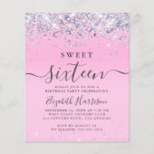 Budget Glitter Sweet 16 Birthday Party Invitation (Voorkant)