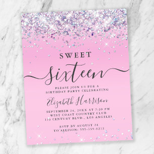 Budget Glitter Sweet 16 Birthday Party Invitation