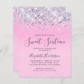 Budget Glitter Sweet 16 Birthday Party Invitation (Voorkant / Achterkant)