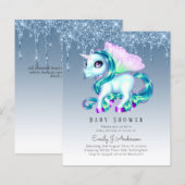 BUDGET Glitter Unicorn Baby Girl Shower Invitation (Voorkant / Achterkant)