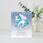 BUDGET Glitter Unicorn Baby Girl Shower Invitation (Staand voorkant)