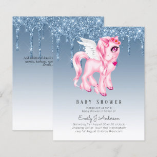 BUDGET Glitter Unicorn Baby Girl Shower Invitation