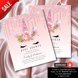 BUDGET Glitter Unicorn Baby Girl Shower Invitation Flyer
