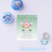BUDGET Glitter Unicorn Baby Girl Shower Invitation Flyer (Enkel)
