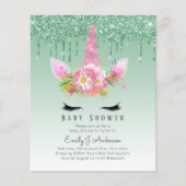 BUDGET Glitter Unicorn Baby Girl Shower Invitation Flyer (Voorkant)