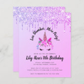 Budget Glitter Unicorn Slumber Party Uitnodiging (Voorkant / Achterkant)