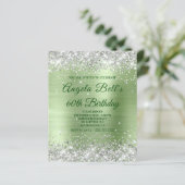 Budget Glitterend Zilver Glans Mint Folie Uitnodig (Staand voorkant)