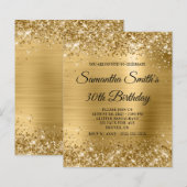 Budget Glitterende Gouden Glam Verjaardagsuitnodig (Voorkant / Achterkant)