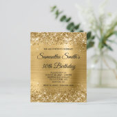 Budget Glitterende Gouden Glam Verjaardagsuitnodig (Staand voorkant)