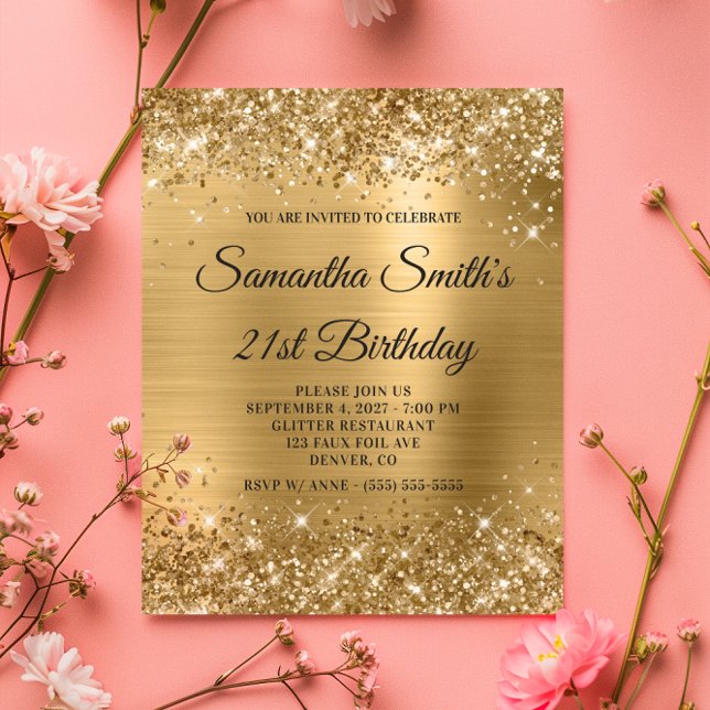 Budget Glitterige Gouden Monogram 21e Verjaardagsu (Budget Glittery Gold Monogram 21st Birthday Invite)