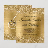 Budget Glittery Gold Foil 40th Birthday Invitation (Voorkant / Achterkant)