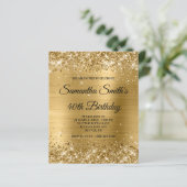Budget Glittery Gold Foil 40th Birthday Invitation (Staand voorkant)