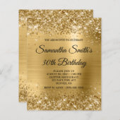 Budget Glittery Gold Glam Birthday Invite (Voorkant / Achterkant)
