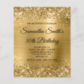 Budget Glittery Gold Glam Birthday Invite (Voorkant)