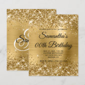 Budget Glittery Goud Monogram Verjaardag Uitnodige (Voorkant / Achterkant)