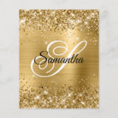 Budget Glittery Goud Monogram Verjaardag Uitnodige (Achterkant)