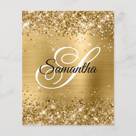 Budget Glittery Goud Monogram Verjaardag Uitnodige (Achterkant)